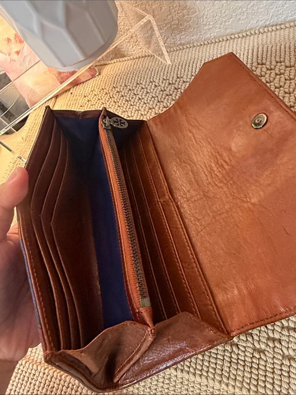 Tory Burch Navy and Brown Leather Clutch Wallet